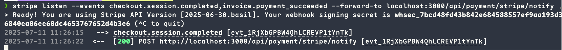 Stripe CLI 监听事件